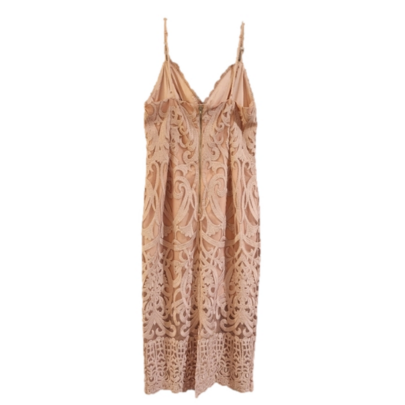 Bardot S 6 Gia Lace Pencil Midi Dress Spaghetti Strap Latte Pink Embroidered - Picture 2 of 12